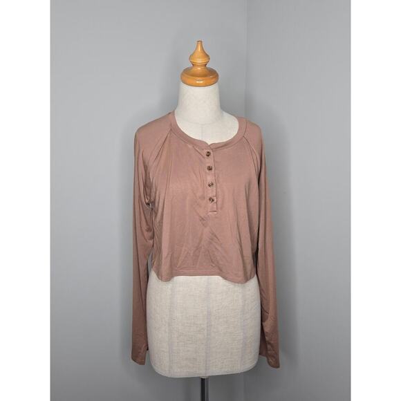 Nwt Privacy Please Lounge Camille Crop Long sleeve Top in Tan size M - Picture 7 of 7